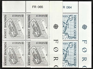 FRIMÆRKER FÆRØERNE | 1982 | AFA 64,65 | Europamærker. - 1,50 + 2,00 kr. i komplet sæt marginal 4-blokke - Postfrisk